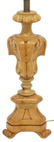 ITALIAN BAROQUE STYLE CARVED WOOD CANDLE PRICKET 1-LT TABLE LAMP