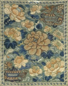 FRAMED CHINESE 'FORBIDDEN STITCH' EMBROIDERED SILK TEXTILE PANEL