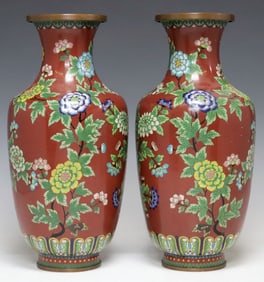 (2) CHINESE CLOISONNE ENAMELED VASES