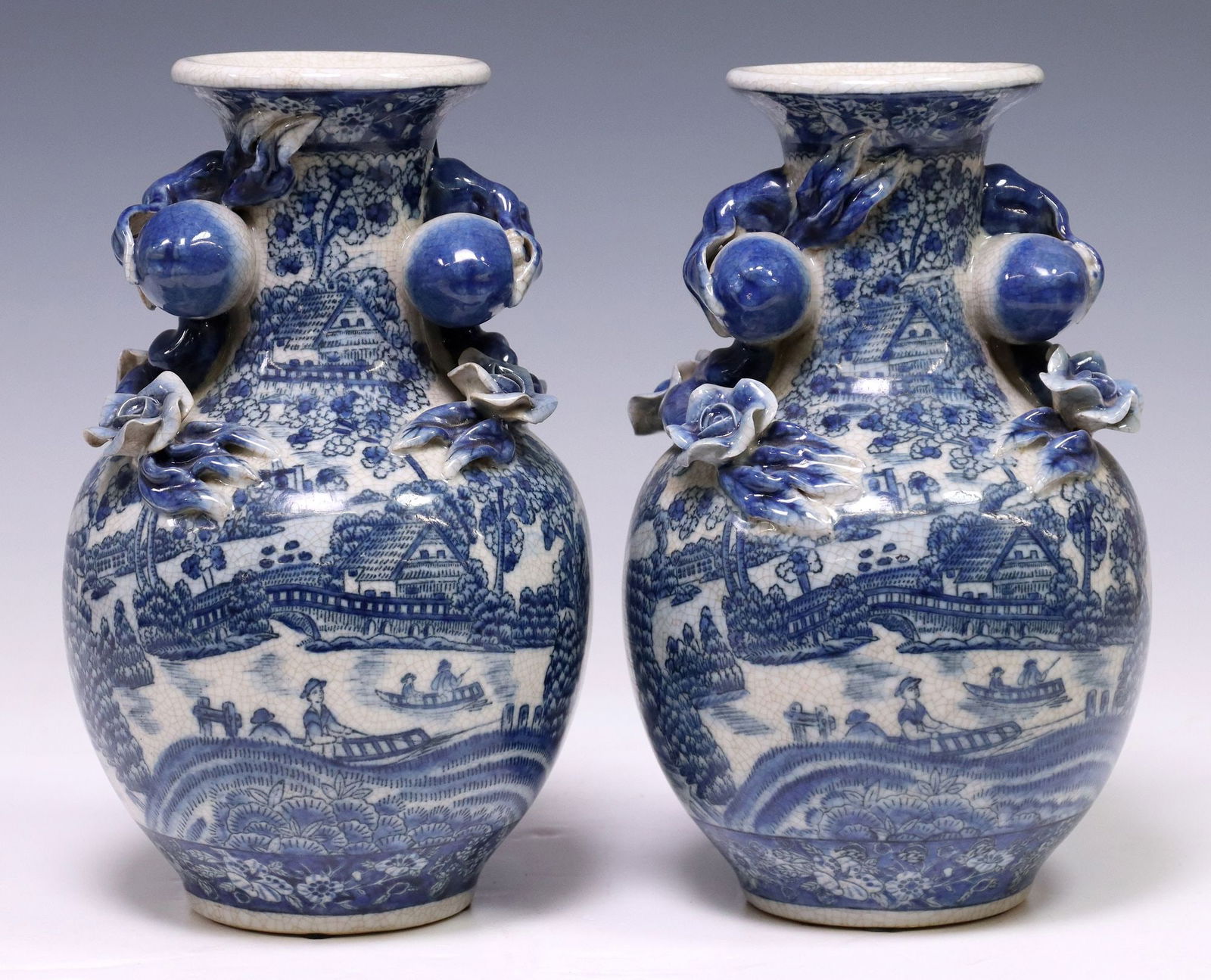 (2) UNITED WILSON DECORATIVE BLUE & WHITE PORCELAIN VASES (1 of 5)