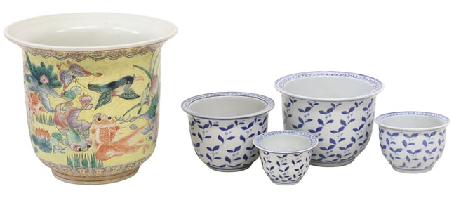 (5) DECORATIVE CHINESE PORCELAIN PLANTERS/ JARDINERES