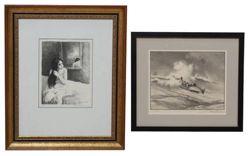 (2) RAPHAEL SOYER & GORDON GRANT LITHOGRAPHS: (lot of 2) Framed lithographs on paper, including: (1) Young Woman Combing Her Hair, signed lower right Raphael Soyer (Russian-American, 1899-1987), marked lower left EA (epreuve d'artiste/ artist
