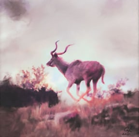 SIGNED PRINT ON CANVAS GREATER KUDU