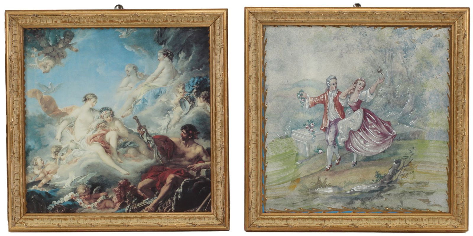 (2) FRAMED PORCELAIN PLAQUES WITH PRINTS, 1 AFTER FRANCOIS BOUCHER (1 of 7)