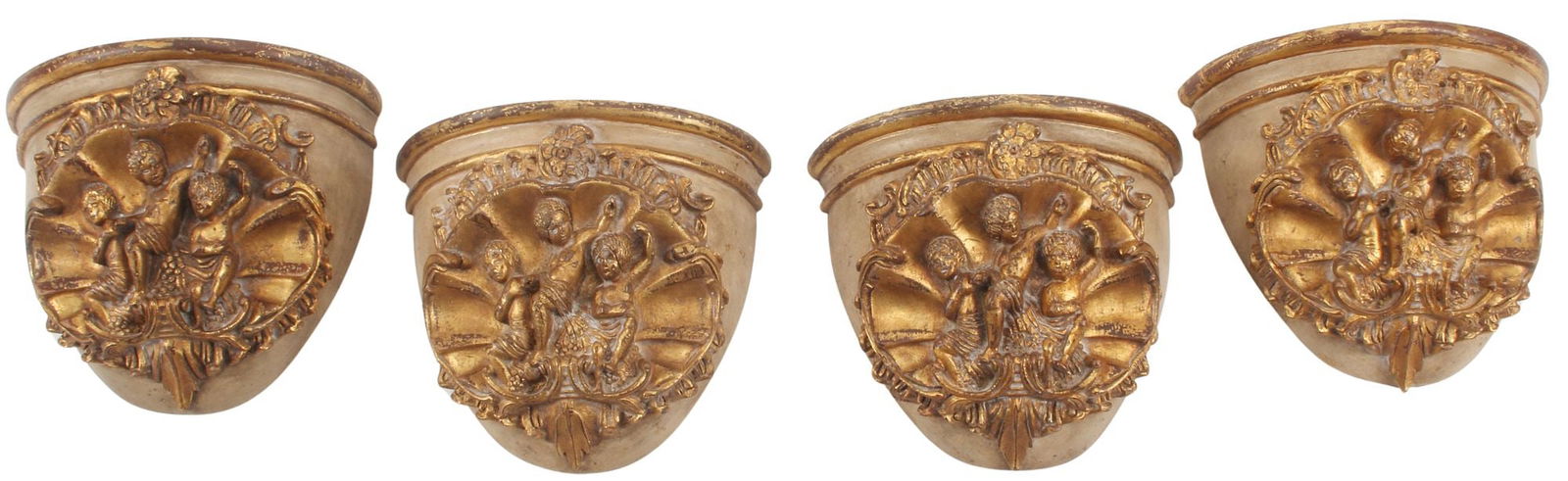 (4) ROCOCO STYLE PARCEL GILT FIGURAL DEMILUNE WALL BRACKETS (1 of 5)