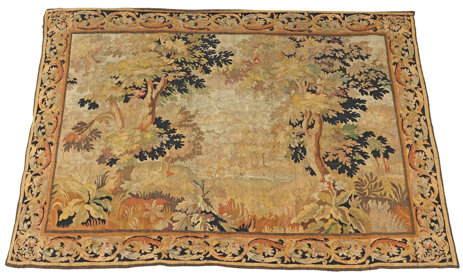FRENCH AUBUSSON STYLE VERDURE WOVEN TAPESTRY, 83" X 101.5" (1 of 3)