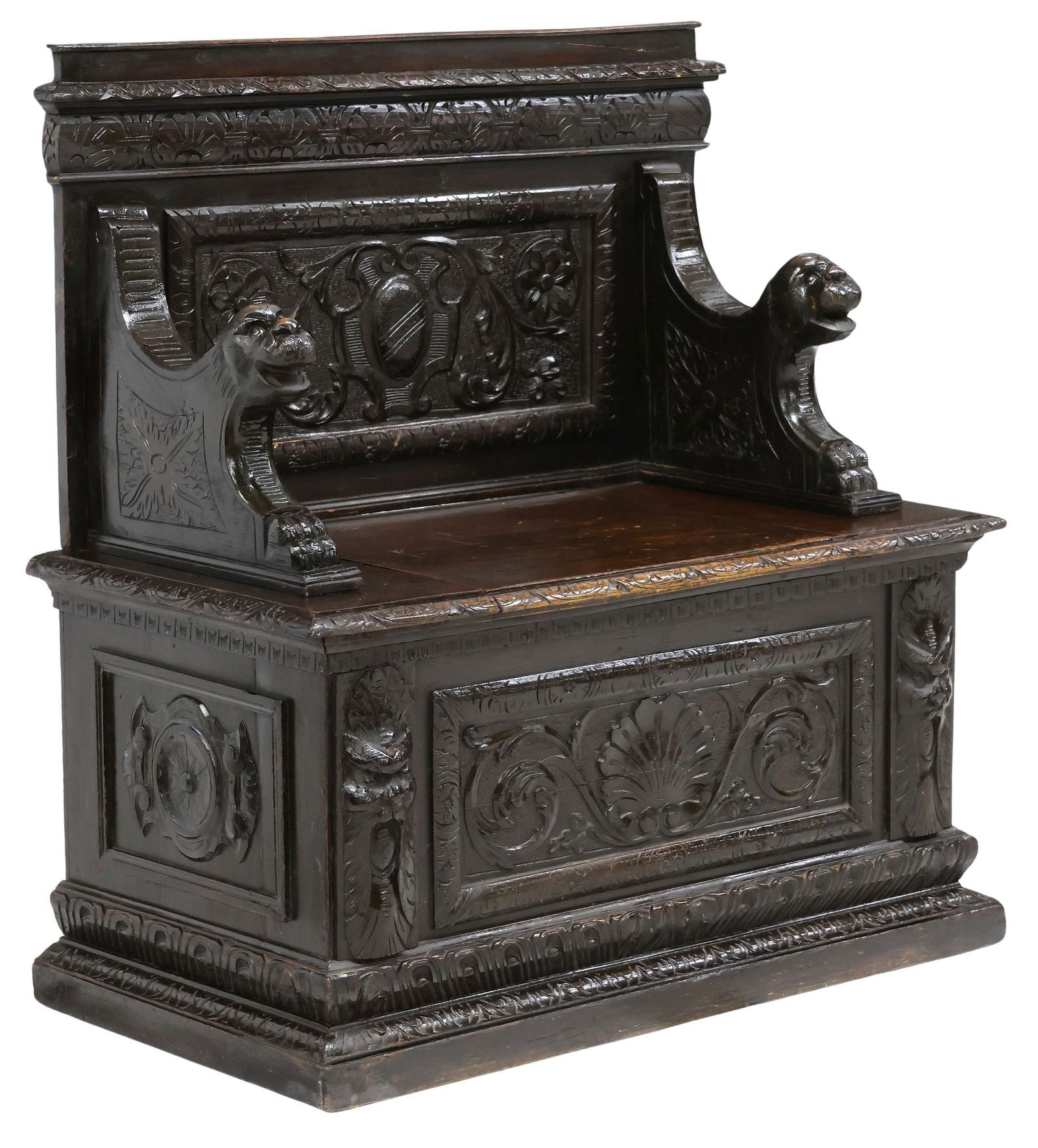 ITALIAN RENAISSANCE REVIVAL PETITE CARVED WALNUT HALL BENCH (1 of 6)