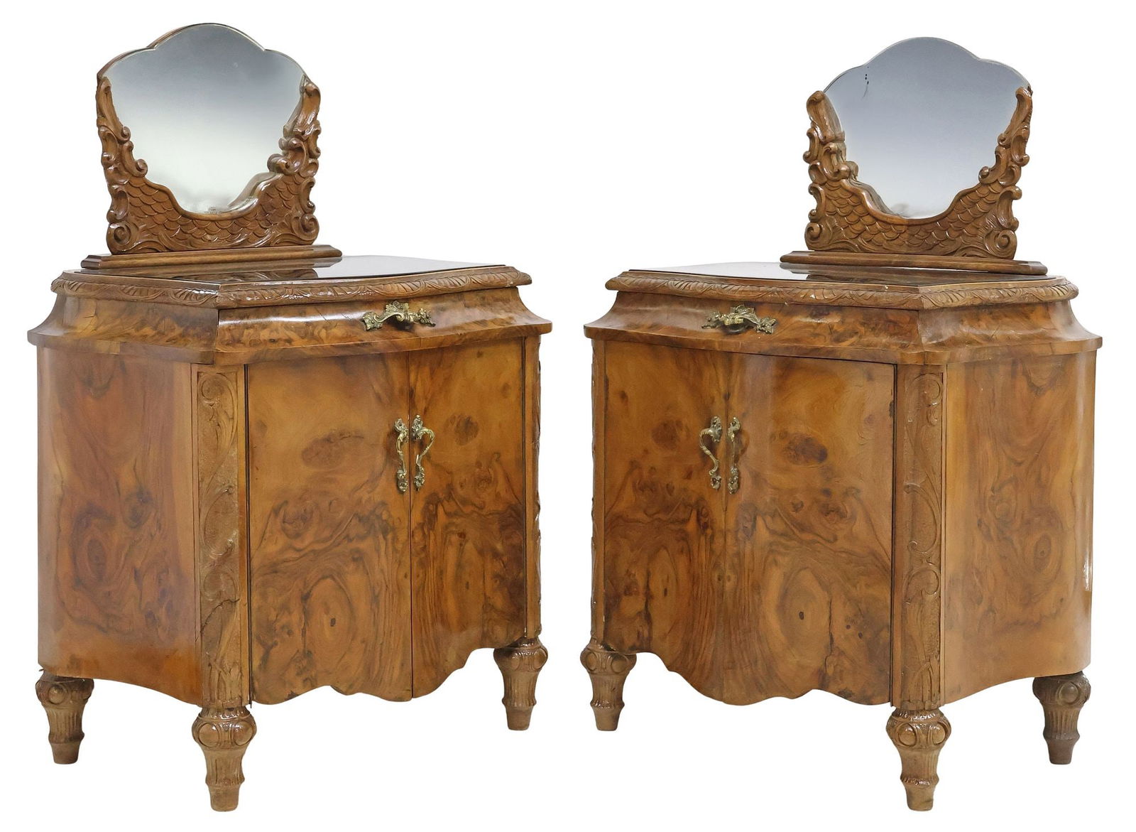 (2) ITALIAN FIGURED WALNUT BEDSIDE CABINETS (1 of 6)