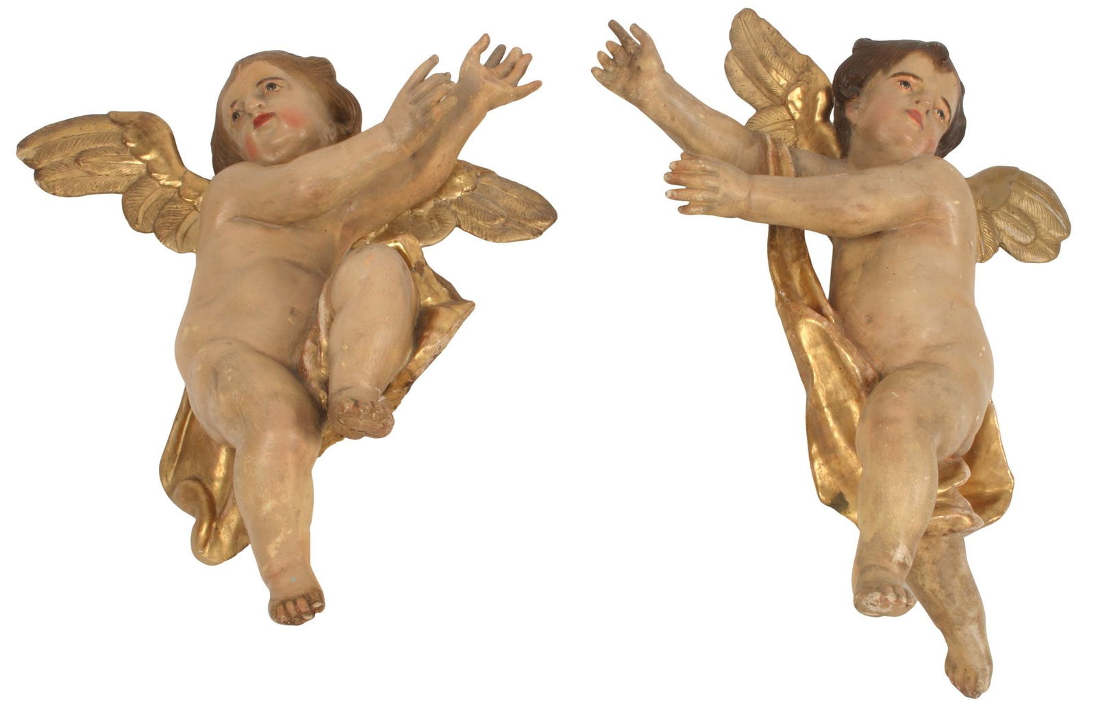(2) ITALIAN PARCEL GILT CARVED WOOD CHERUB ARCHITECTURALS (1 of 5)