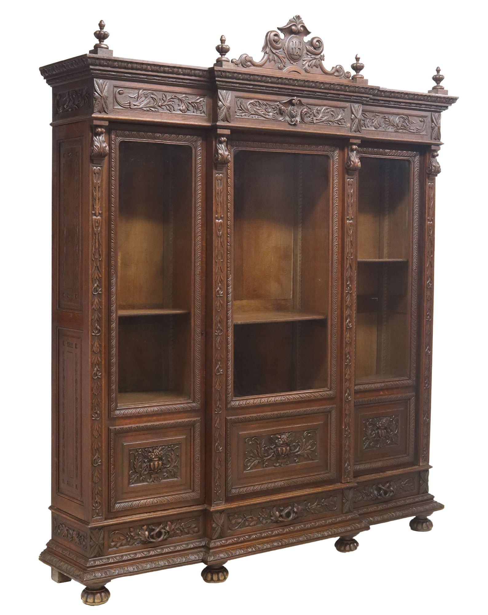 FRENCH HENRI II STYLE CARVED OAK LIBRARY BOOKCASE (1 of 5)