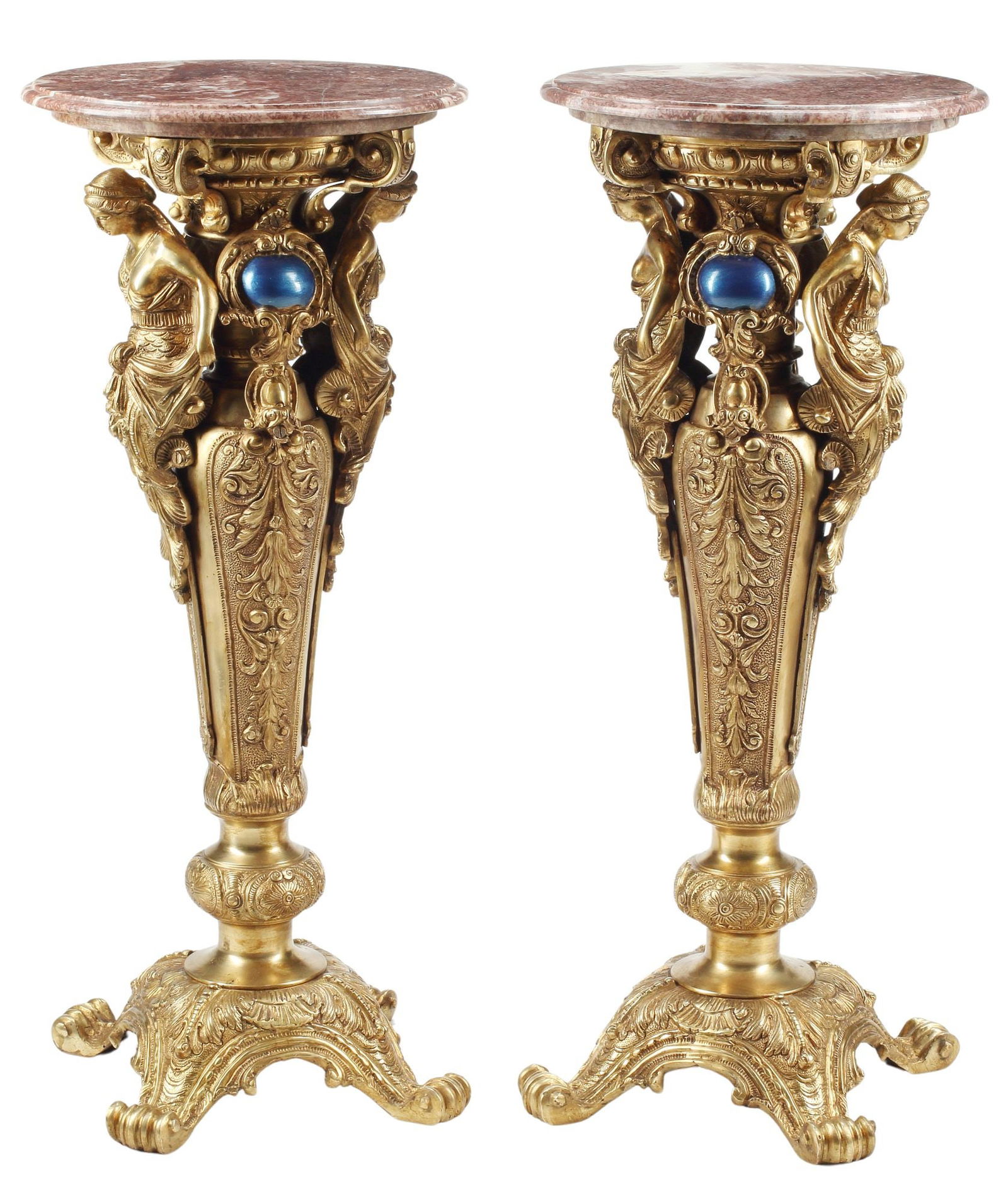 (2) REGENCE STYLE MARBLE-TOP ORMOLU & BLUE ENAMELED PEDESTALS (1 of 6)