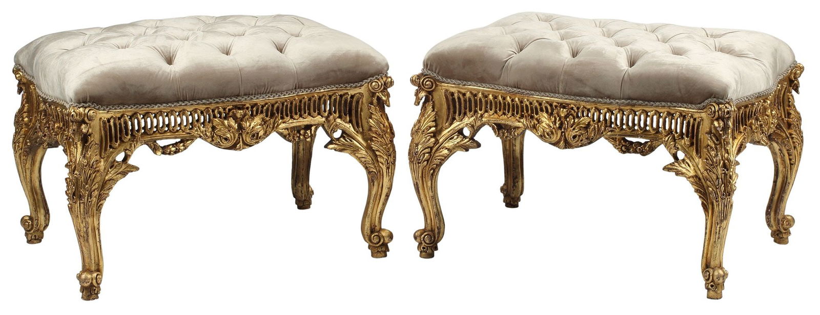 (2) REGENCE STYLE GILT & BUTTON-TUFTED STOOLS (1 of 4)