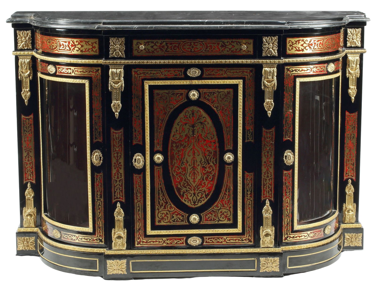 BOULLE STYLE INLAID ORMOLU-MOUNTED MARBLE-TOP CABINET (1 of 7)