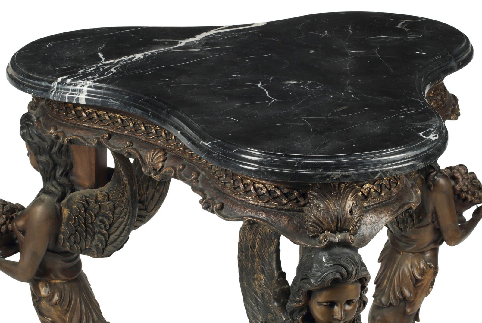 EMPIRE STYLE MARBLE-TOP  FIGURAL PATINATED BRONZE SIDE TABLE (1 of 5)