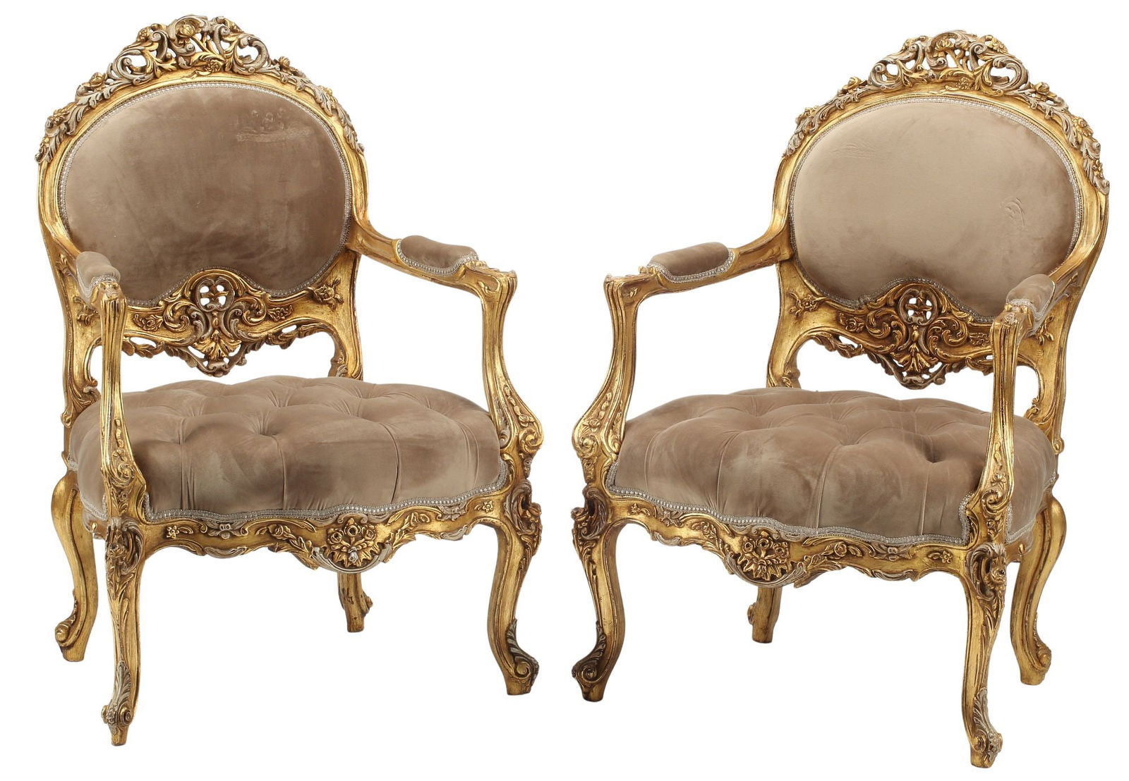 (2) REGENCE STYLE PARCEL GILT UPHOLSTERED ARMCHAIRS (1 of 5)