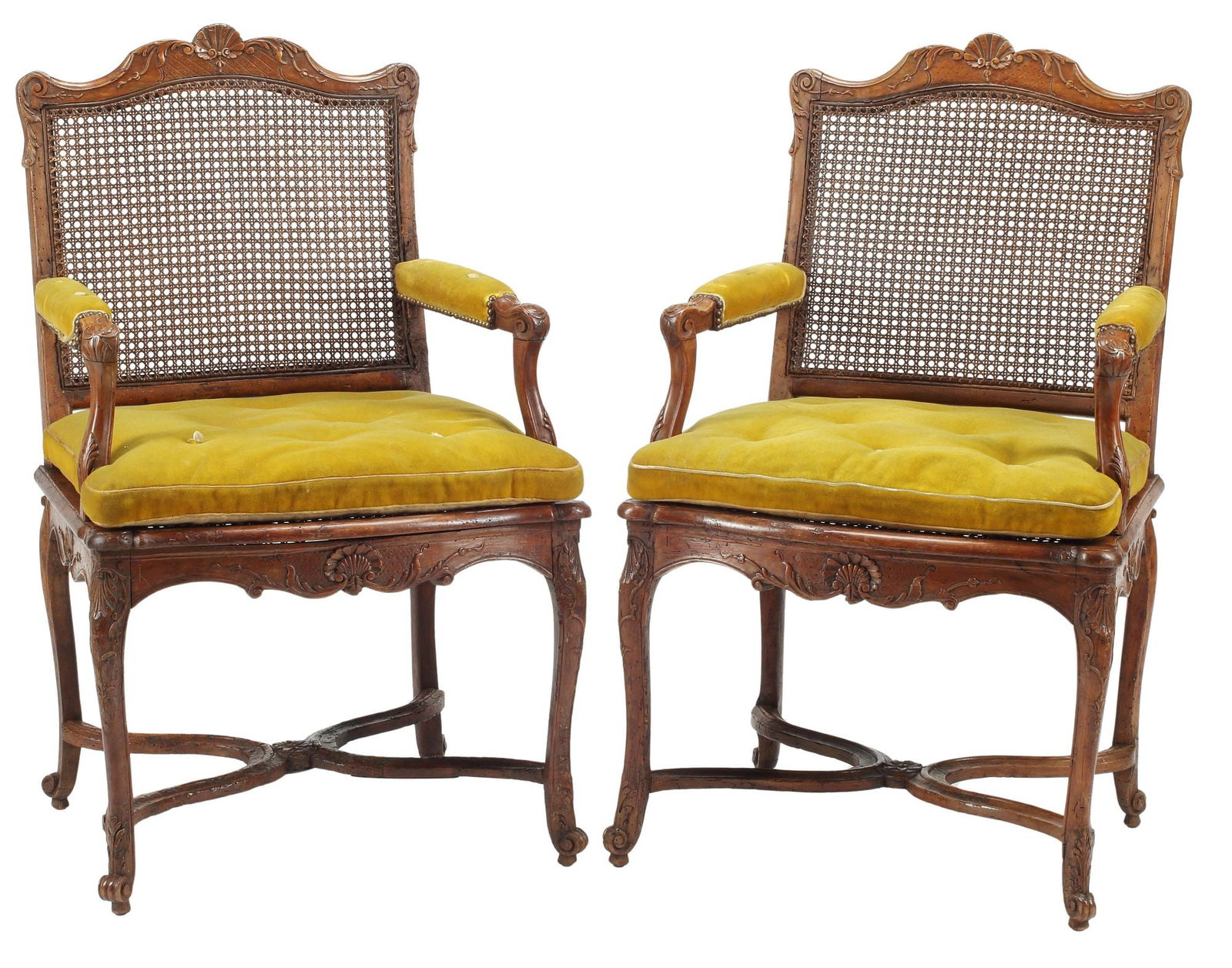 (2) FRENCH PROVINCIAL REGENCE STYLE CANED & UPHOLSTERED FAUTEUILS (1 of 4)