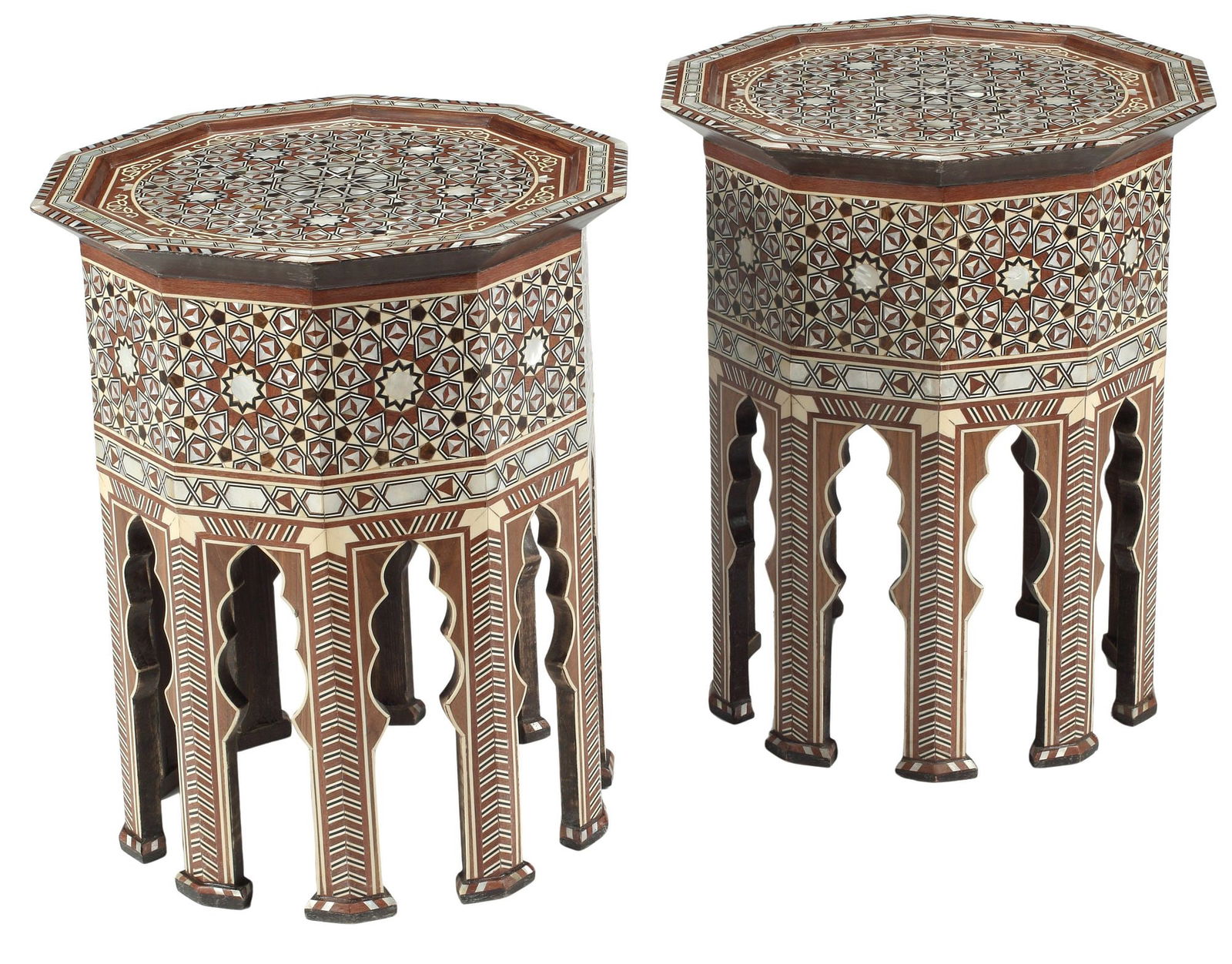 (2) MOORISH STYLE DECAGONAL MOSAIC INLAID PEDESTAL TABLES (1 of 4)