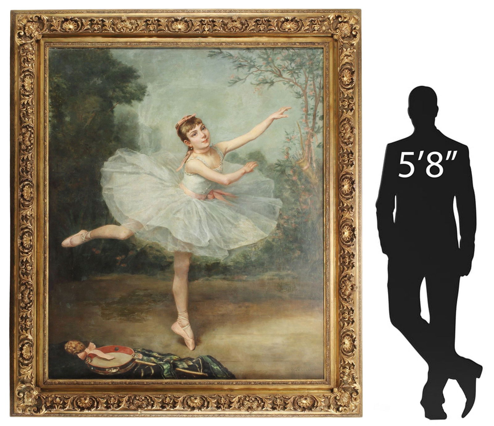 P.J. ROBERT (FRENCH, 19TH C.) OIL PAINTING, YOUNG BALLERINA, 70" X 58" (1 of 10)