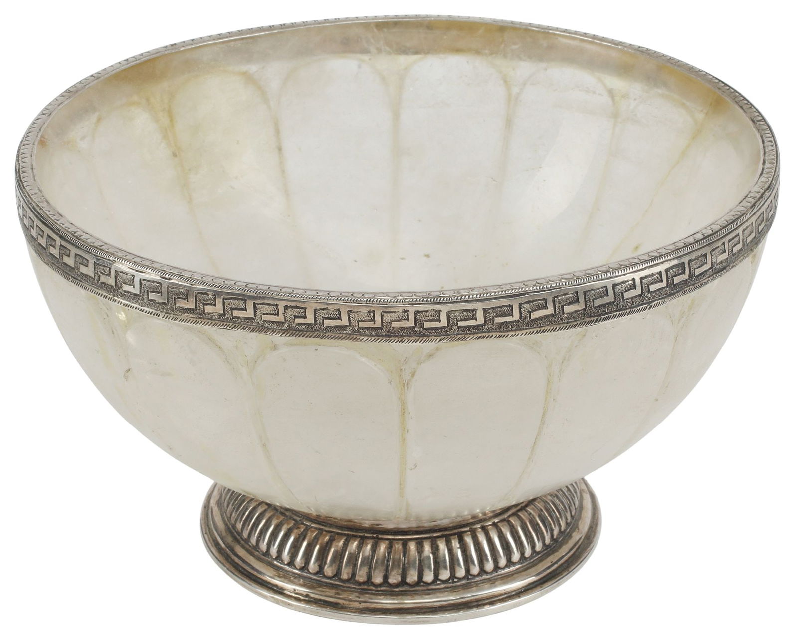 LARGE SILVER-MOUNTED CARVED ROCK CRYSTAL BOWL, 10"DIAM (1 of 5)