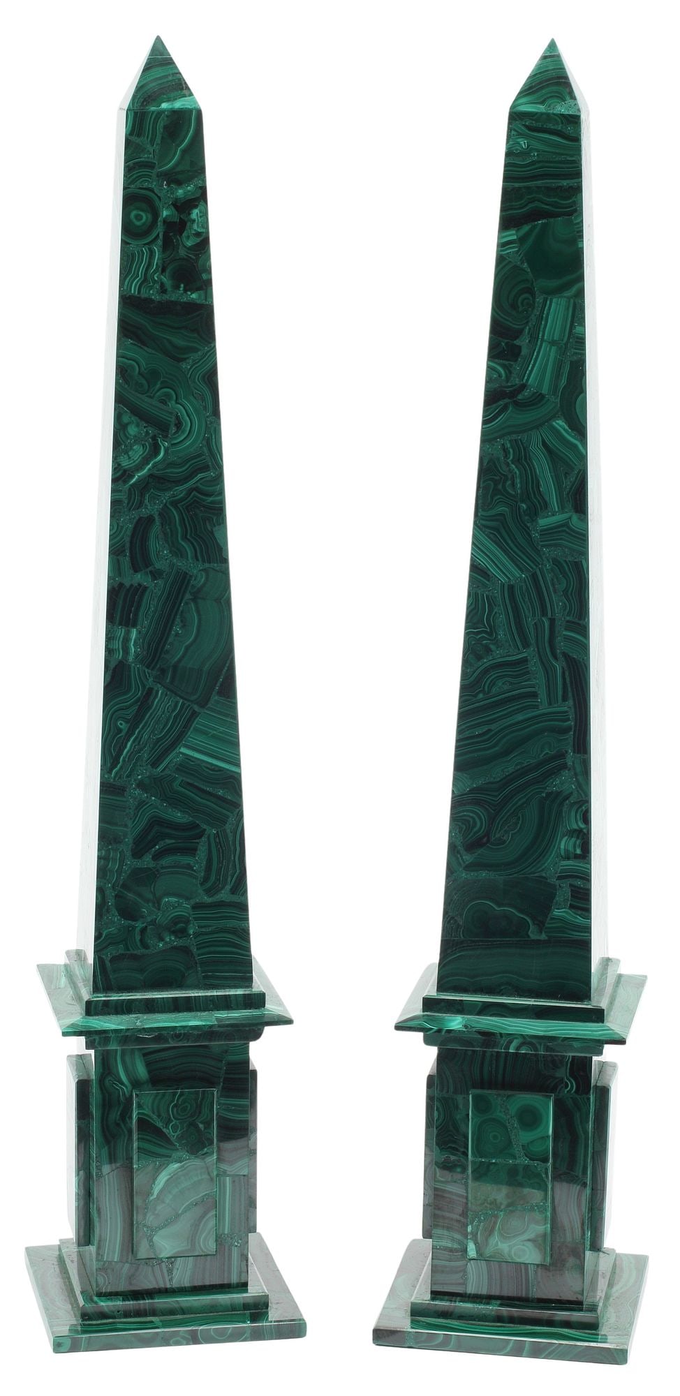 (2) LARGE DECORATIVE MALACHITE OBELISKS, 20"H (1 of 4)