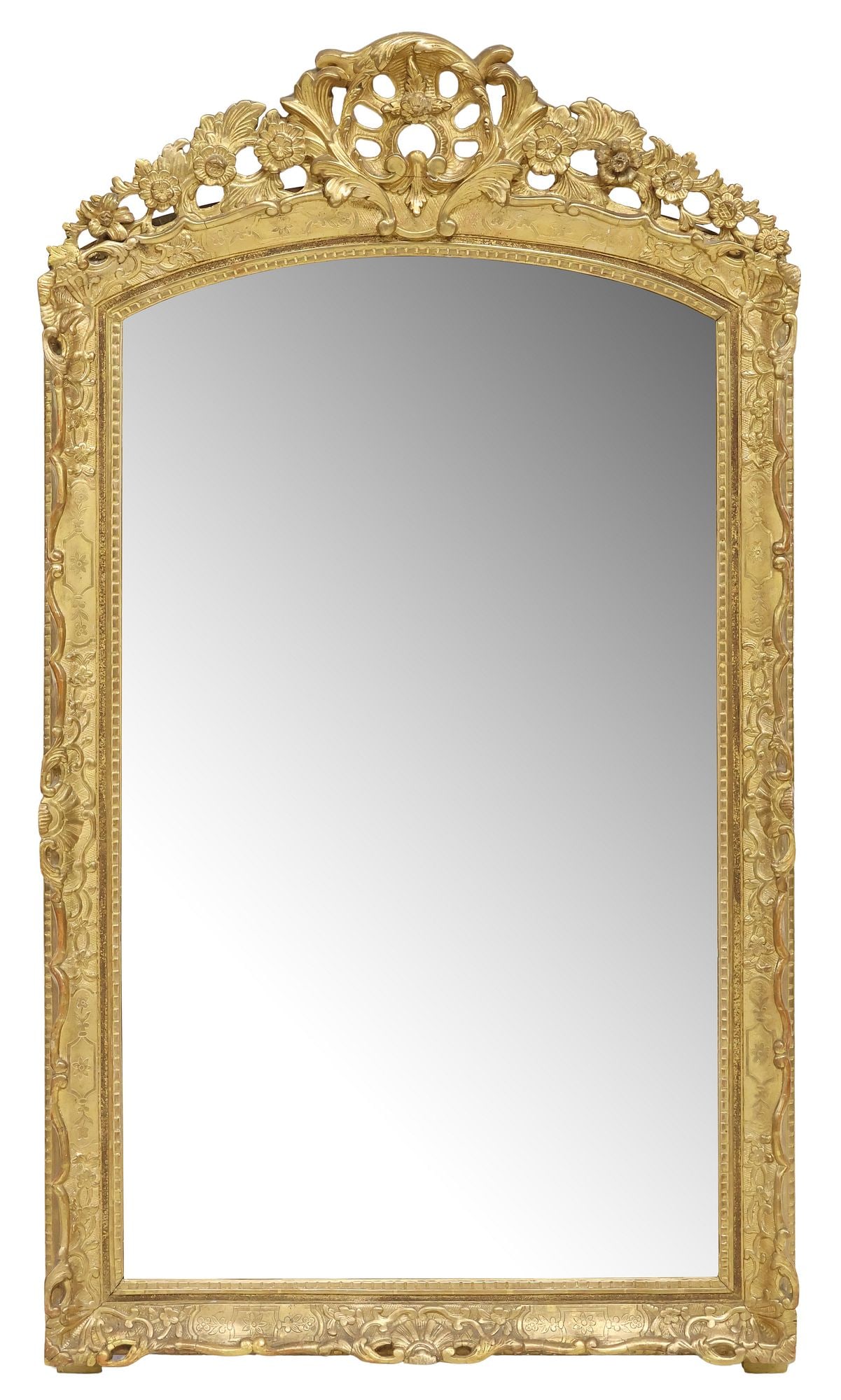 FRENCH LOUIS XV STYLE GILTWOOD FLORAL WALL MIRROR, 70"H (1 of 3)