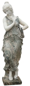 LIFE-SIZE CARVED MARBLE SCULPTURE, CLASSICAL MAIDEN, 60"H
