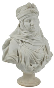 CARVED MARBLE SCULPTURE, ORIENTALIST FEMALE BUST