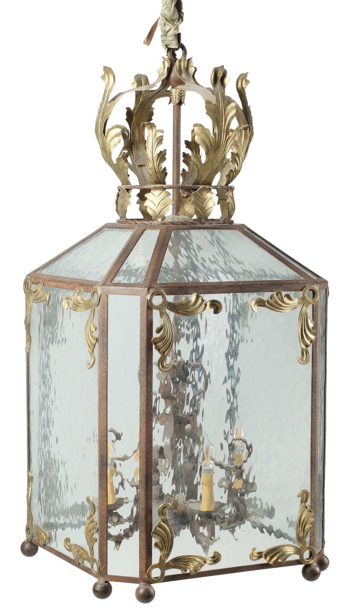 LARGE WROUGHT IRON & GILT TOLE OCTAGONAL LANTERN (1 of 4)