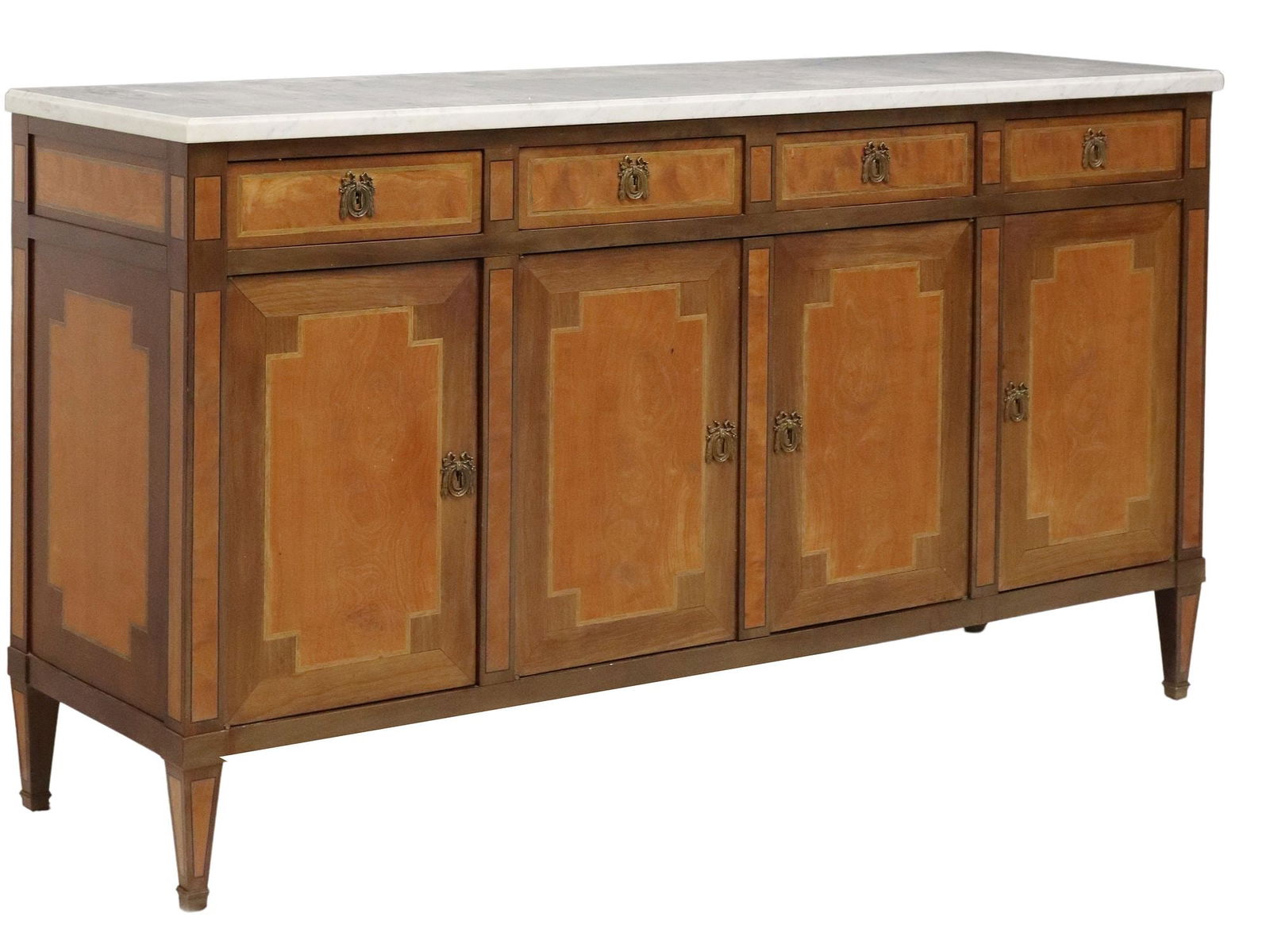 NEOCLASSICAL STYLE MARBLE-TOP MAHOGANY & PARQUETRY SIDEBOARD (1 of 5)