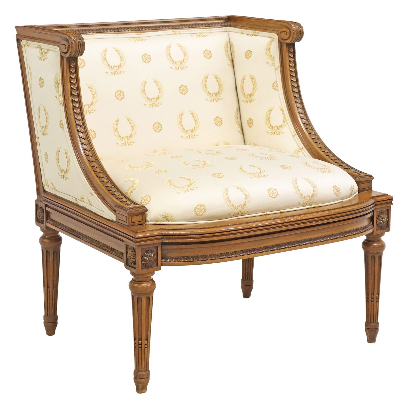 FRENCH LOUIS XVI STYLE JACQUARD-UPHOLSTERED BERGERE (1 of 4)
