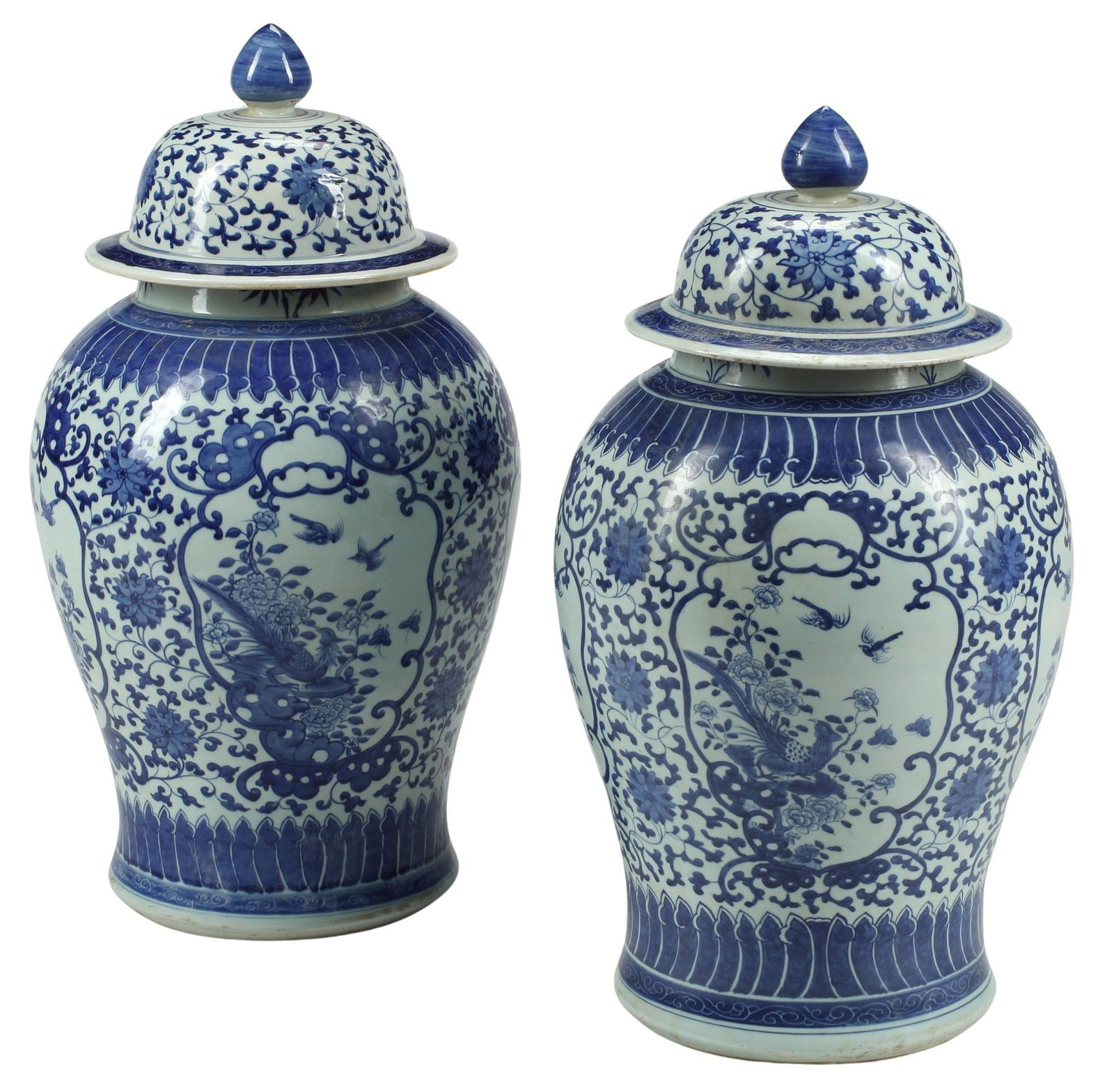 (2) LARGE CHINESE BLUE & WHITE PORCELAIN VASES & COVERS (1 of 5)