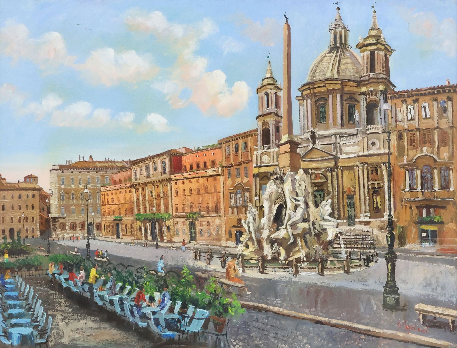 GIANCARLO ANGELUCCI (ITALIAN, B.1946) PAINTING, FONTANA DEI QUATTRO FIUMI (1 of 4)