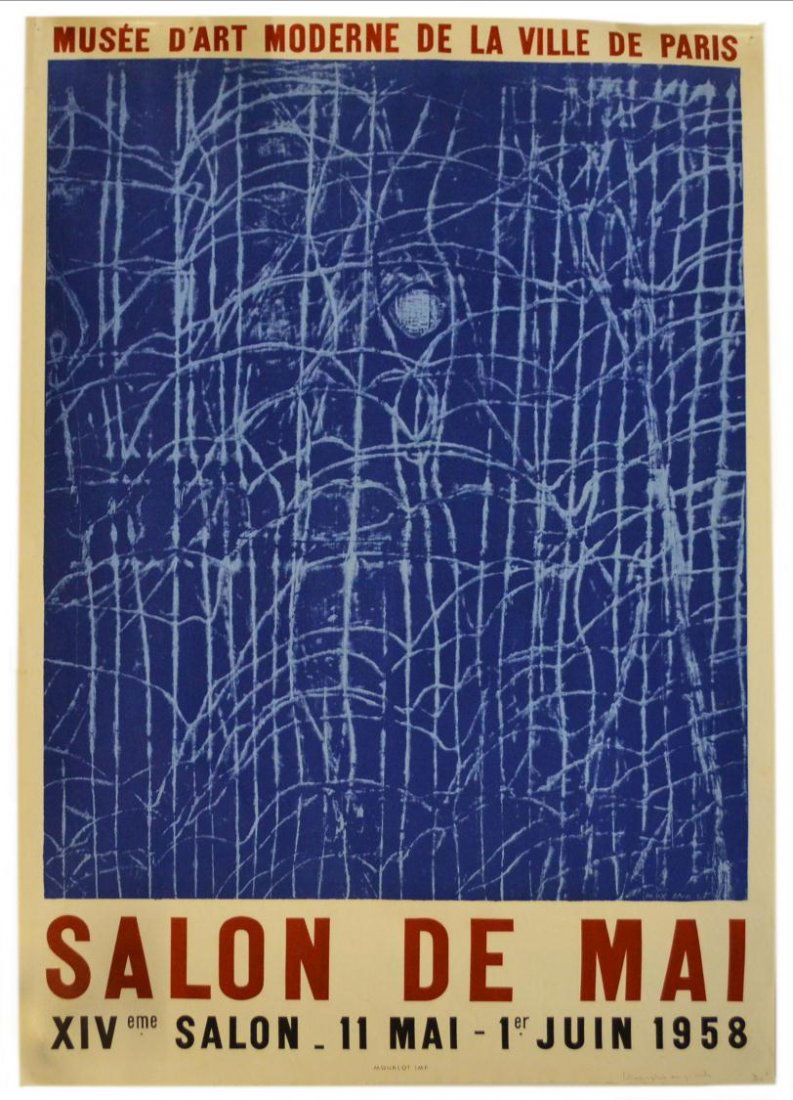 VINTAGE MAX ERNST 1958 SALON DE MAI FRENCH POSTER: Max Ernst (German, 1891-1976) lithographic exhibition poster, created for the Salon De Mai at the Musee D'art Moderne De La Ville De Paris / XIV eme Salon- 11 Mai-1er Juin 1958, printed by Mourlot, Pa