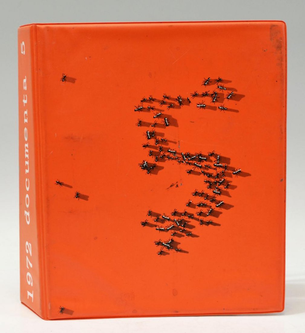 DOCUMENTA 5, EXHIBITION BINDER, KASSEL, 1972: "Documenta 5, Befragung der Realitat Bildwelten heaute", exhibition binder, Kassel, Germany, 1972, Ed Ruscha designed cover, in German, somem wear with age, 12.5"h, 10.5"w, 3.25"d, 9lbs **Provenance: