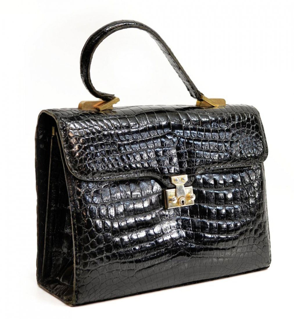 LADIES VINTAGE BLACK CROCODILE PURSE