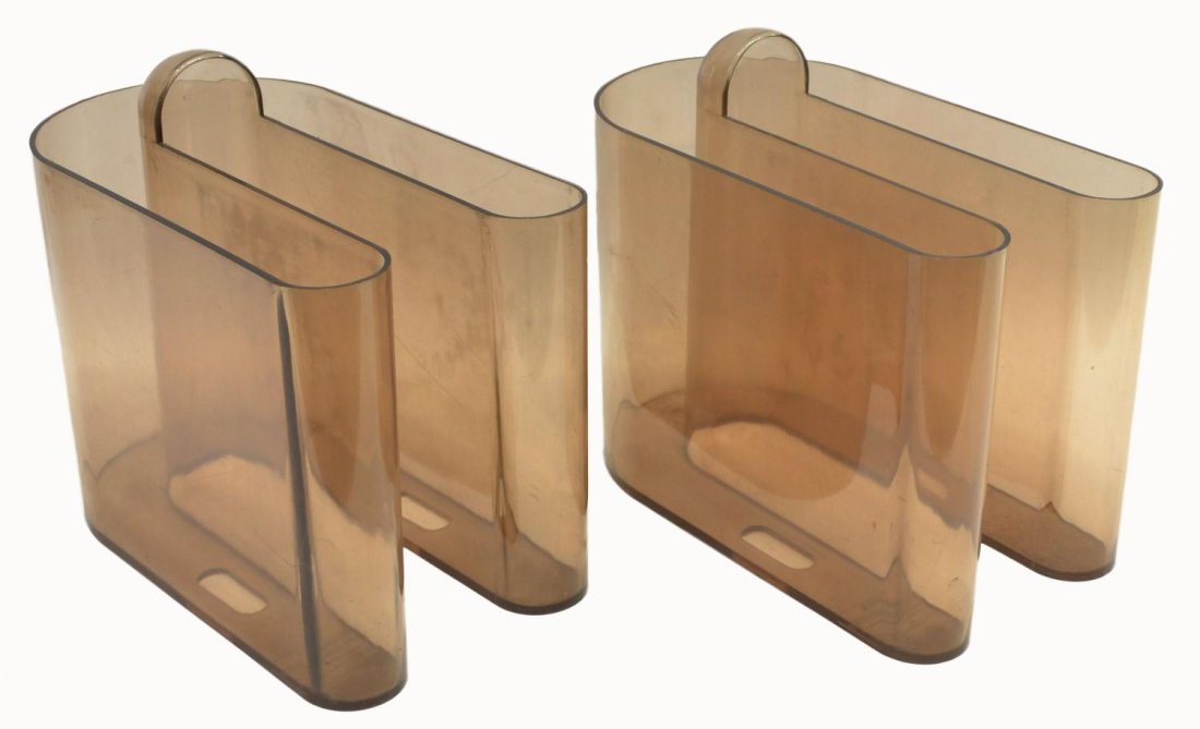 ITALIAN RODOLFO BONETTO U FORM MAGAZINE RACKS: (pair) Vintage Italian 'U' form umber color magazine racks, c. 1970's, designed by Rodolfo Bonetto for Bilumen, some wear and scratches,12"h, 8"w, 14.5"d, 9.5lbs total Start Price: $50.00