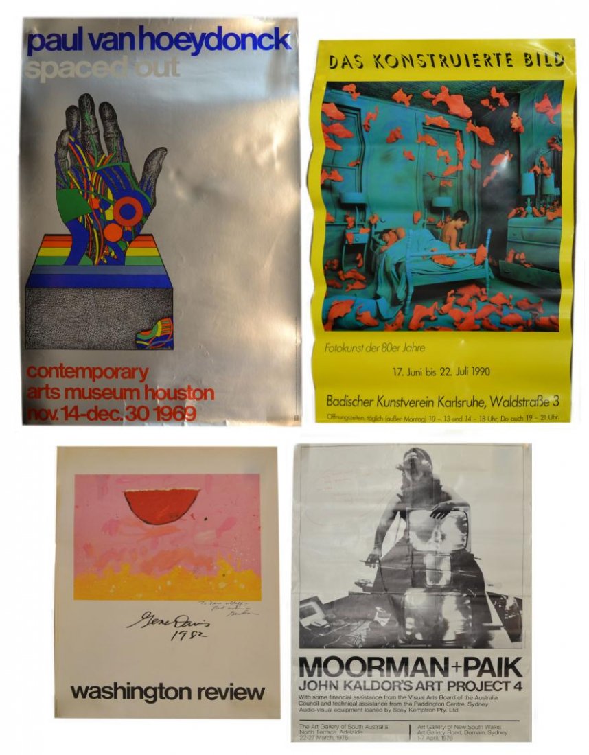 VINTAGE ART EXHIBITION POSTERS, PAUL VAN HOEYDONCK: (lot of 4) Unframed vintage to modern art exhibition posters: (1) 'Paul Vanhoeydonck, Spaced Out, Contemporary Arts Museum Houston, Nov 14-Dec 30, 1969' poster, corners with small tears from hanging,