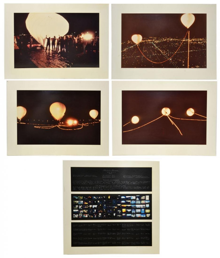 PHOTOGRAPHIC ART, PROJECT AEOLUS, BALLOONS, SIMONS: (lot of 5) Unframed photographic art by Steve Northup (photographer, New Mexico) of 'Project Aeolus' staged by Vera Simons (Vera Habrecht Simons, German/ American, 1920-2012) in 1984 when 'three plast