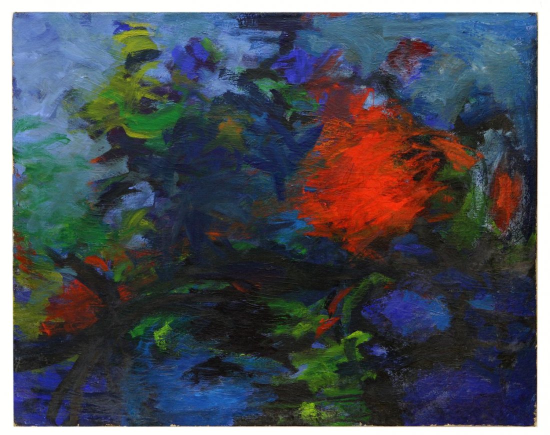 ABSTRACT EXPRESSIONISM PAINTING, TREE, VERA SIMONS: Unframed painting on canvas, Tree Abstract, by Vera Simons (Vera Habrecht Simons, German/ American, 1920-2012), unsigned, 24"h, 30"w, 2lbs **Provenance: Estate of Vera Habrecht Simons (German/American