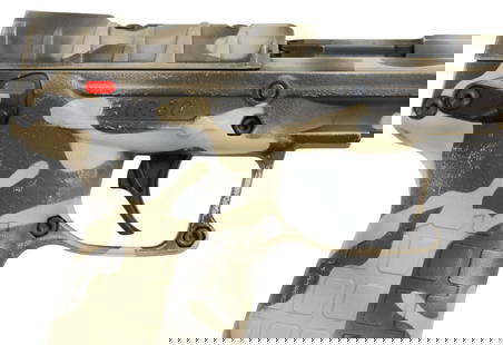 KEL=TEC PMR-30 .22 MAGNUM PISTOL: Kel-Tec Model PMR-30 Pistol, camouflage finish, .22WMR caliber, 4.25" barrel, green fiberoptic front sight, dual red fiberoptic rear sights, accessory rail, ambidextrous safety, detachable