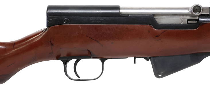 CHINESE SKS CARBINE, TYPE 56 "JUNGLE" STOCK: Chinese SKS Type 56 Carbine, mfg. c. 1964, Semi-", 7.62 x 39mm caliber, 20.5" barrel, hooded front sight, cleaning rod at barrel underside, adjustable rear sight to 1000 meters, 10