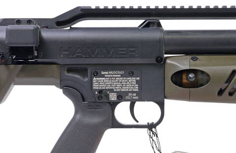 UMAREX HAMMER .50 CALIBER HUNTING AIR RIFLE: Umarex Hammer High Pressure Air Hunting Rifle, .bolt action, 50 Caliber, 33" barrel, accompanying makers tag: "1130 FPS (non lead ammo), 4500 psi air tank, 3000 psi regulator, 2 shot