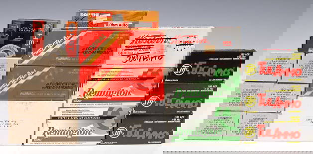 (503) AMMO, 380 AUTO, 7.62 39, 10MM, 243: (lot of 503) Ammunition: (100) Remington 380 cartridges, 95gr, metallic coated; (150) Tul Ammo, Russia, 380 ACP, 91gr, FMJ; (20) Federal 38 Special (+P) cartridges, 130gr HST JSP; (120) Russian,