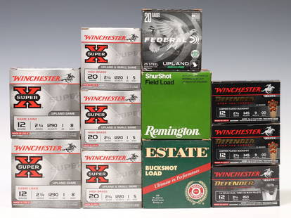 (230) AMMO, SHOTGUN 20GA & 12GA: (230) Ammunition, Shotgun: (30) Winchester Defender, 12 gauge, 2.75" shells, 00 Buckshot, 9 pellets; (75) Winchester Super X 20 gauge, 2.75" shells, #5 Shot; (25) Federal Upland 20