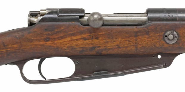 GERMAN GEWEHR M1888 RIFLE, LOWE, WWI ERA: German Gewehr 88 Rifle, straight handle bolt action, 7.92x57mm caliber, 29" barrel, blade front sight, cleaning rod, bayonet lug, adjustable rear sight, the receiver ring marked
