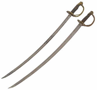 (2) U.S. CAVALRY SWORDS: (lot of 2) Cavalry Swords: (1) U.S. Model 1860 Light Cavalry Sword, having a slightly curved 34.25" blade marked at the ricasso "Henry Boker, Solingen", a three branch brass guard