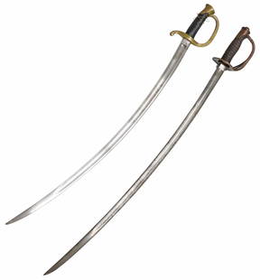 (2) U.S. MODEL 1840 SWORDS: (lot of 2) U.S. Military swords: (1) Model 1840 sword, the 32" long blade marked at the right ricasso "U.S., A.D.K. (inspector A.D. King), 1862", the brass guard marked at the