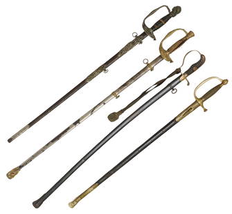 (4) SWORDS, TWO CIVIL WAR ERA SWORDS, AMES & LILLEY: (lot of 4) Civil War Swords and others: (1) the 28" blade marked at the left ricasso "Made by Ames Mfg. Co., Chicopee, ", the right ricasso marked
