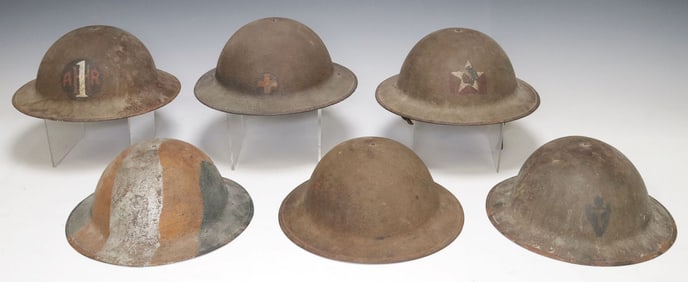 (6) U.S. ARMY WWI HELMETS