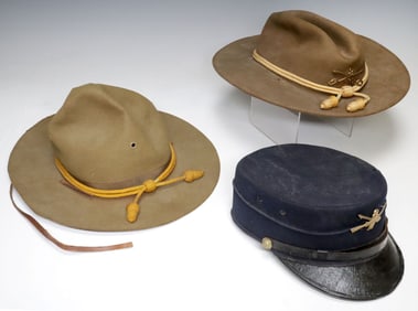 (3) U.S. ARMY HATS, PATTERNS 1889, 1911 & NEW YORK M1895 INFANTRY